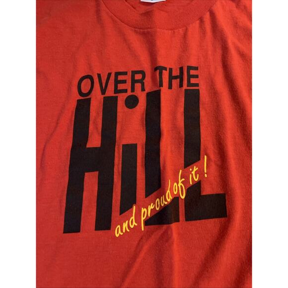 Vtg Over The Hill Proud Of It' Shirt XL Red-Single Stitch Sleeve-Spring Ford-USA - Picture 2 of 7